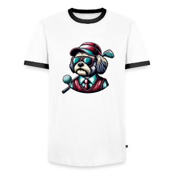 Bolonka Golfeurs Terrain de golf Propriétaires de chiens - T-shirt contrasté Homme - blanc/noir - Devant - AI Model Female 172 light (172cm) & AI Model Male 178 dark (178cm)