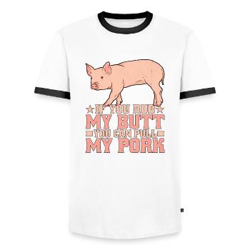 Si tu me frottes les fesses, tu peux tirer mon porc 7 - T-shirt contrasté Homme - blanc/noir - Devant - AI Model Female 172 light (172cm) & AI Model Male 178 dark (178cm)