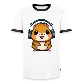 Süßer Hamster, der Kopfhörer trägt, DJ-Hamster - Männer Kontrast-T-Shirt - Weiß/Schwarz - Vorne - AI Model Female 172 light (172cm) & AI Model Male 178 dark (178cm)