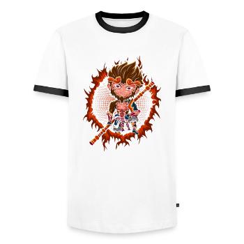 Chibi Monkey King - Men's Ringer Shirt - white/black - Front - AI Model Female 172 light (172cm) & AI Model Male 178 dark (178cm)