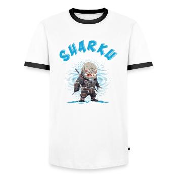 Chibi Sharku Krieger - Männer Kontrast-T-Shirt - Weiß/Schwarz - Vorne - AI Model Female 172 light (172cm) & AI Model Male 178 dark (178cm)