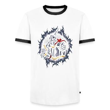 Knight with Halftone Fire Background - Men's Ringer Shirt - white/black - Front - AI Model Female 172 light (172cm) & AI Model Male 178 dark (178cm)