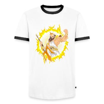 Dieux en colère avec fond de feu en demi-teinte - T-shirt contrasté Homme - blanc/noir - Devant - AI Model Female 172 light (172cm) & AI Model Male 178 dark (178cm)
