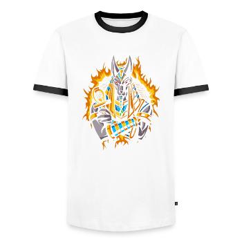 Anubis Dieu avec demi-teinte or feu - T-shirt contrasté Homme - blanc/noir - Devant - AI Model Female 172 light (172cm) & AI Model Male 178 dark (178cm)