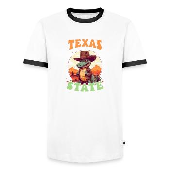 Texas-Liebhaber – besser als Ihr Staat - Männer Kontrast-T-Shirt - Weiß/Schwarz - Vorne - AI Model Female 172 light (172cm) & AI Model Male 178 dark (178cm)