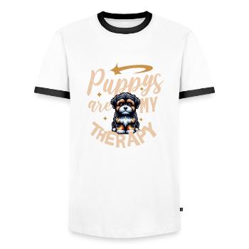 Bolonka Zwetna Dog Lover Design - Men's Ringer Shirt - white/black - Front - AI Model Female 172 light (172cm) & AI Model Male 178 dark (178cm)