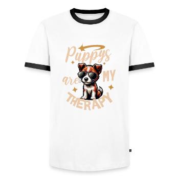 Unique Fox Terrier Design - Men's Ringer Shirt - white/black - Front - AI Model Female 172 light (172cm) & AI Model Male 178 dark (178cm)