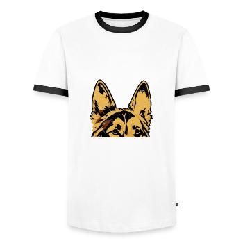 Ears Up System Armed German Shepherd Dog Mom Dad - Men's Ringer Shirt - white/black - Front - AI Model Female 172 light (172cm) & AI Model Male 178 dark (178cm)