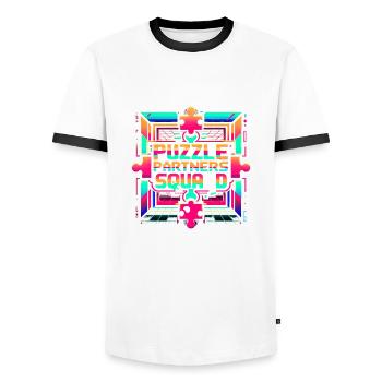 Puzzle Partners Squad 2 - Men's Ringer Shirt - white/black - Front - AI Model Female 172 light (172cm) & AI Model Male 178 dark (178cm)