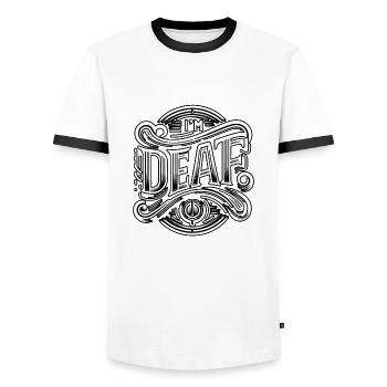 I'm Deaf 41 - Men's Ringer Shirt - white/black - Front - AI Model Female 172 light (172cm) & AI Model Male 178 dark (178cm)