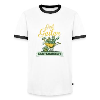 Horny Horny Gardener Gardener Gardener Saying - Men's Ringer Shirt - white/black - Front - AI Model Female 172 light (172cm) & AI Model Male 178 dark (178cm)