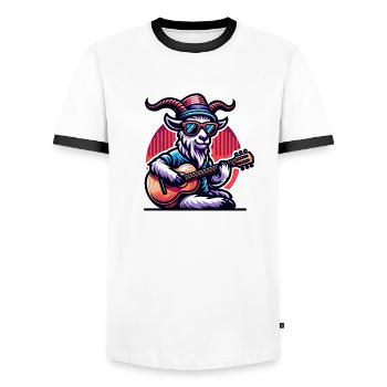 Chèvre Cool Jouant De La Guitare Dans La Conception De Bande - T-shirt contrasté Homme - blanc/noir - Devant - AI Model Female 172 light (172cm) & AI Model Male 178 dark (178cm)