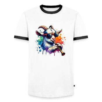 Chèvres mignonnes et motif de ferme de tambour - T-shirt contrasté Homme - blanc/noir - Devant - AI Model Female 172 light (172cm) & AI Model Male 178 dark (178cm)