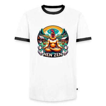 Hen Zen Rooster Chicken Farm - Men's Ringer Shirt - white/black - Front - AI Model Female 172 light (172cm) & AI Model Male 178 dark (178cm)