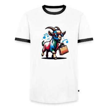 Shopping Goats Queen Design - Men's Ringer Shirt - white/black - Front - AI Model Female 172 light (172cm) & AI Model Male 178 dark (178cm)