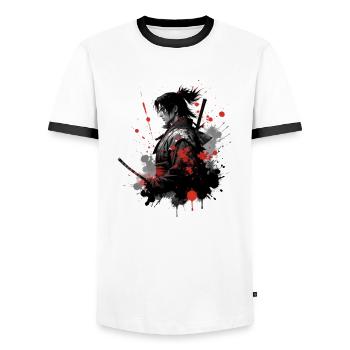 Samurai Krieger Wasserfarben Design - Männer Kontrast-T-Shirt - Weiß/Schwarz - Vorne - AI Model Female 172 light (172cm) & AI Model Male 178 dark (178cm)
