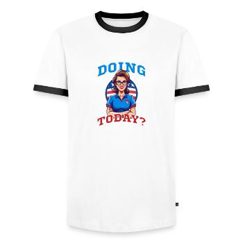 4. Juli Sportlehrer Was macht man heute - Männer Kontrast-T-Shirt - Weiß/Schwarz - Vorne - AI Model Female 172 light (172cm) & AI Model Male 178 dark (178cm)
