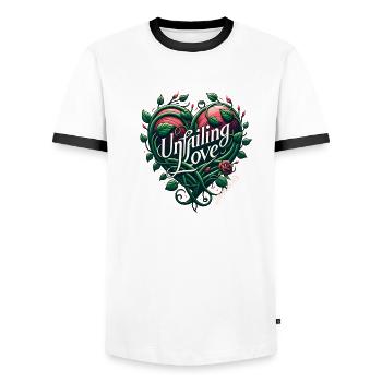 Jeremiah 31:3 Botanical - Men's Ringer Shirt - white/black - Front - AI Model Female 172 light (172cm) & AI Model Male 178 dark (178cm)