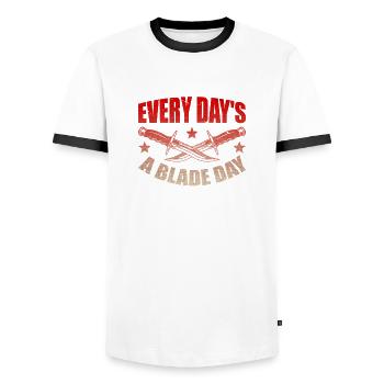 Every day is a blade day - Men's Ringer Shirt - white/black - Front - AI Model Female 172 light (172cm) & AI Model Male 178 dark (178cm)