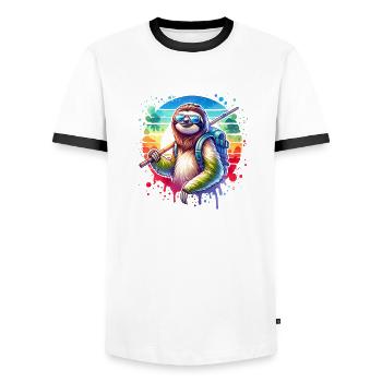 Entspannter Wanderer Faultier Design - Männer Kontrast-T-Shirt - Weiß/Schwarz - Vorne - AI Model Female 172 light (172cm) & AI Model Male 178 dark (178cm)