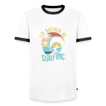I'd Rather Be Surfing Summer Surfer Surfboard - Men's Ringer Shirt - white/black - Front - AI Model Female 172 light (172cm) & AI Model Male 178 dark (178cm)