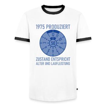 HU Zustand entspricht Alter und Laufleistung Autol - Männer Kontrast-T-Shirt - Weiß/Schwarz - Vorne - AI Model Female 172 light (172cm) & AI Model Male 178 dark (178cm)