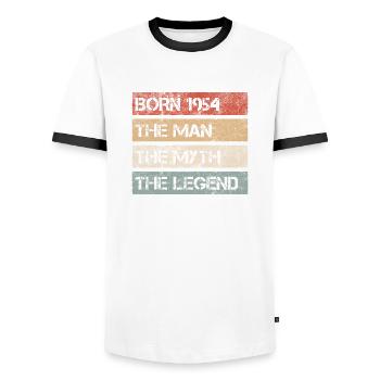 Man Myth Legend 1954 70th Birthday Gift - Men's Ringer Shirt - white/black - Front - AI Model Female 172 light (172cm) & AI Model Male 178 dark (178cm)