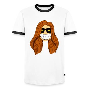 Femme brune soleil dans les yeux - T-shirt contrasté Homme - blanc/noir - Devant - AI Model Female 172 light (172cm) & AI Model Male 178 dark (178cm)
