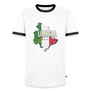 Carte murale de la région de l’Ombrie en Italie Souvenir vintage - T-shirt contrasté Homme - blanc/noir - Devant - AI Model Female 172 light (172cm) & AI Model Male 178 dark (178cm)