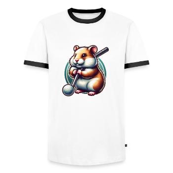 Drôle de golfeur hamster sur le terrain de golf - T-shirt contrasté Homme - blanc/noir - Devant - AI Model Female 172 light (172cm) & AI Model Male 178 dark (178cm)