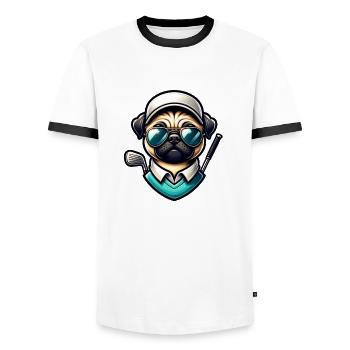 Drôle de golfeur carlin jouant au golf avec des poses cool - T-shirt contrasté Homme - blanc/noir - Devant - AI Model Female 172 light (172cm) & AI Model Male 178 dark (178cm)