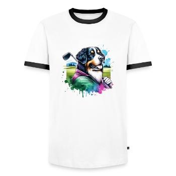 St. Bernard Funny Golf Design pour les golfeurs - T-shirt contrasté Homme - blanc/noir - Devant - AI Model Female 172 light (172cm) & AI Model Male 178 dark (178cm)