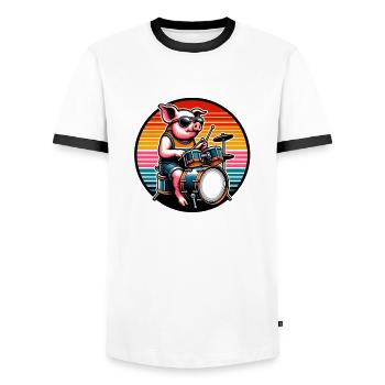 Schwein Schlagzeug Drummer Musik Band - Männer Kontrast-T-Shirt - Weiß/Schwarz - Vorne - AI Model Female 172 light (172cm) & AI Model Male 178 dark (178cm)