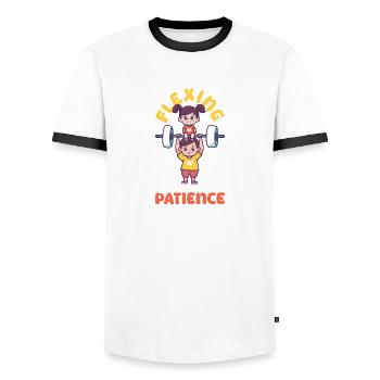 Bodybuilding Mom Flexing More Than Just Patience - Men's Ringer Shirt - white/black - Front - AI Model Female 172 light (172cm) & AI Model Male 178 dark (178cm)