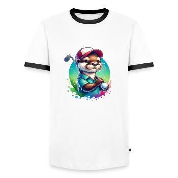 Lustiger Otter Golf Golfer Golfen - Männer Kontrast-T-Shirt - Weiß/Schwarz - Vorne - AI Model Female 172 light (172cm) & AI Model Male 178 dark (178cm)
