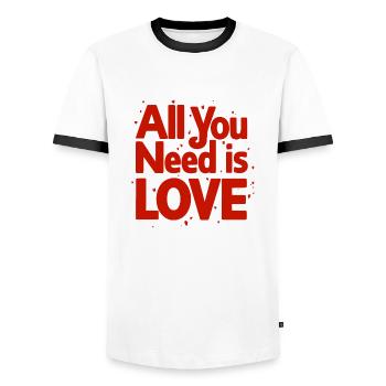 ALL YOU NEED IS LOVE - Men's Ringer Shirt - white/black - Front - AI Model Female 172 light (172cm) & AI Model Male 178 dark (178cm)
