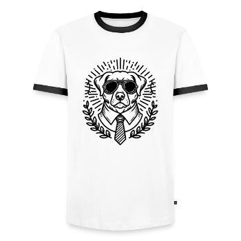 Cool Dog with Sunglasses and Tie - Hund - Men's Ringer Shirt - white/black - Front - AI Model Female 172 light (172cm) & AI Model Male 178 dark (178cm)