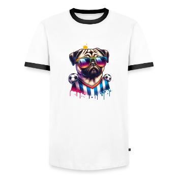 Carlin Chien Joueur De Football Champion De Balle Fan - T-shirt contrasté Homme - blanc/noir - Devant - AI Model Female 172 light (172cm) & AI Model Male 178 dark (178cm)