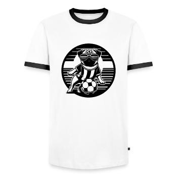 Pug Dog Soccer Player Ball Champion Fan - Men's Ringer Shirt - white/black - Front - AI Model Female 172 light (172cm) & AI Model Male 178 dark (178cm)