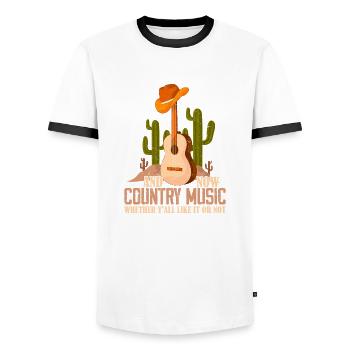 Et maintenant, la musique country, que vous le vouliez ou non - T-shirt contrasté Homme - blanc/noir - Devant - AI Model Female 172 light (172cm) & AI Model Male 178 dark (178cm)