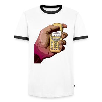 Should we go back - Männer Kontrast-T-Shirt - Weiß/Schwarz - Vorne - AI Model Female 172 light (172cm) & AI Model Male 178 dark (178cm)