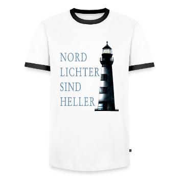 Northern Lights with Lighthouse - Men's Ringer Shirt - white/black - Front - AI Model Female 172 light (172cm) & AI Model Male 178 dark (178cm)