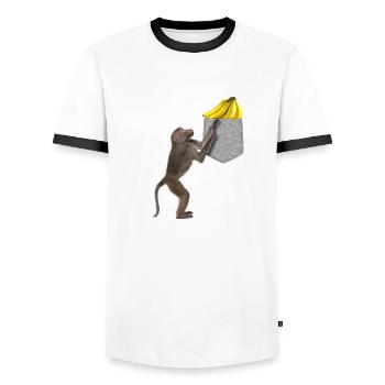 Singe Babouin Atteignant Banane Dans Fausse Poche - T-shirt contrasté Homme - blanc/noir - Devant - AI Model Female 172 light (172cm) & AI Model Male 178 dark (178cm)