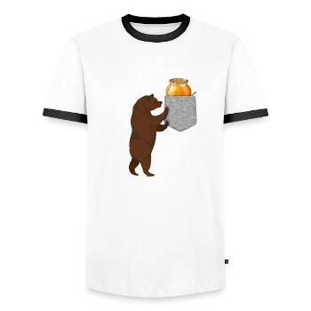 Ours cherchant un baril de miel dans votre fausse poche - T-shirt contrasté Homme - blanc/noir - Devant - AI Model Female 172 light (172cm) & AI Model Male 178 dark (178cm)