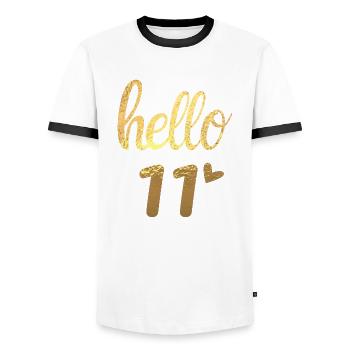 Hello 11 doré - T-shirt contrasté Homme - blanc/noir - Devant - AI Model Female 172 light (172cm) & AI Model Male 178 dark (178cm)