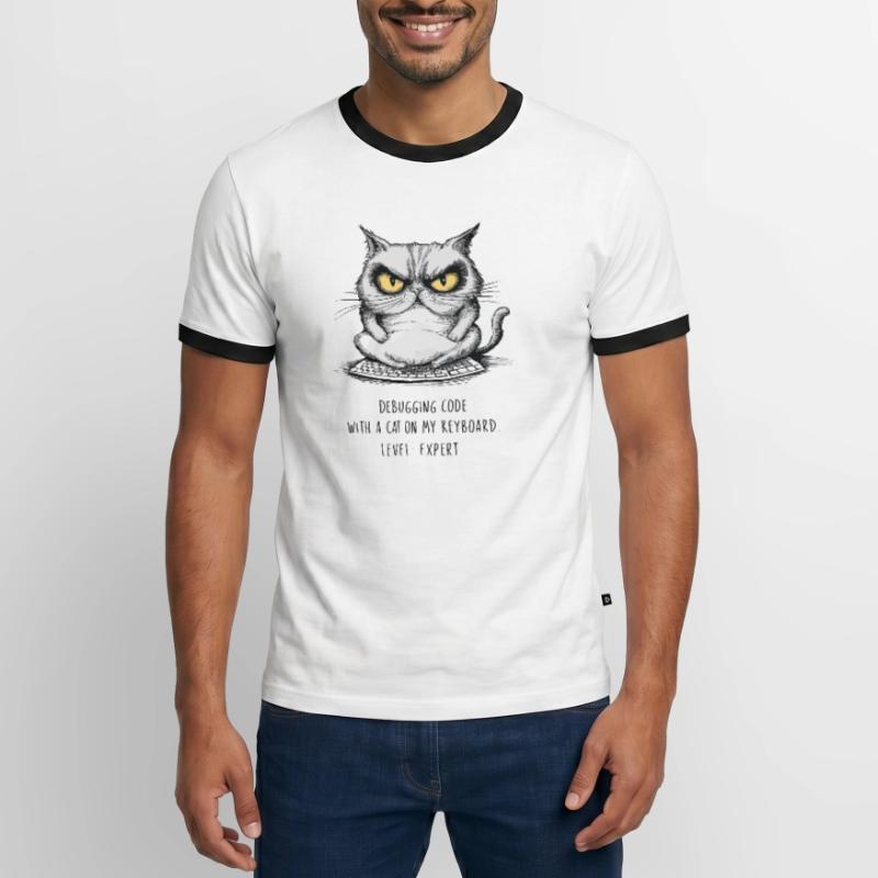 Debugging Code Cat Keyboard Expert Humor Men's Ringer Shirt