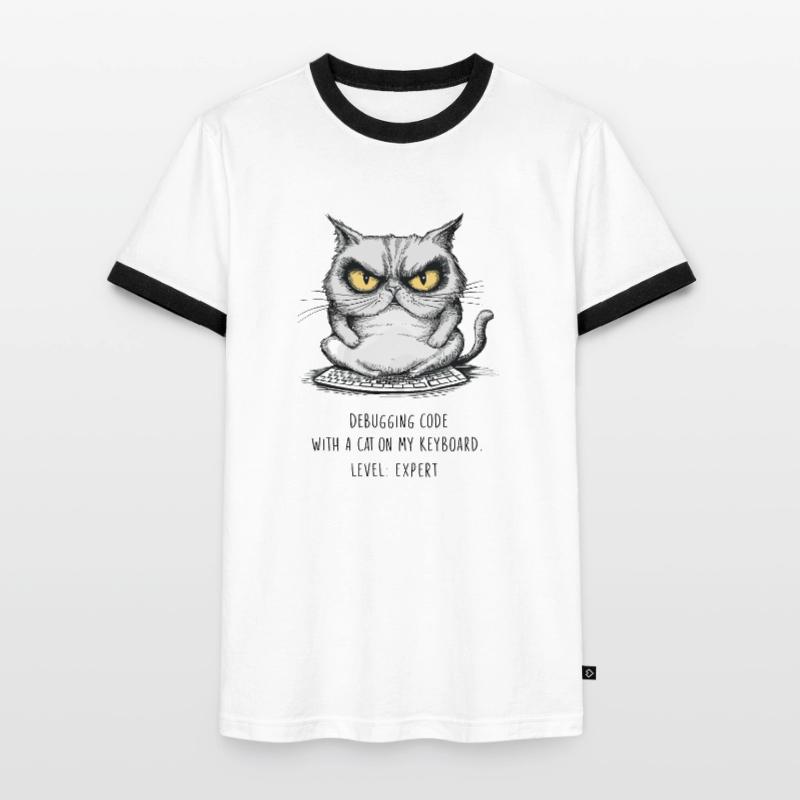 Debugging Code Cat Keyboard Expert Humor Men's Ringer Shirt