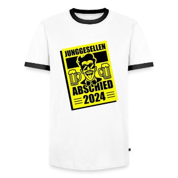 Enterrement de vie de garçon 2024 Enterrement de vie de garçon - T-shirt contrasté Homme - blanc/noir - Devant - AI Model Female 172 light (172cm) & AI Model Male 178 dark (178cm)