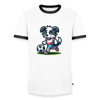 Soccer Playing Dog Drawing - Men's Ringer Shirt - white/black - Front - AI Model Female 172 light (172cm) & AI Model Male 178 dark (178cm)