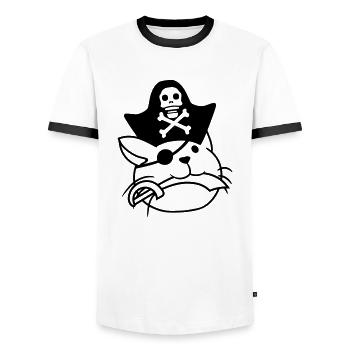 Süße Pirat Katze Seeräuber Augenklappe Hut Säbel - Männer Kontrast-T-Shirt - Weiß/Schwarz - Vorne - AI Model Female 172 light (172cm) & AI Model Male 178 dark (178cm)